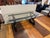 Wood Contemporary Sculptural Trestle Wood + Glass Dining Table For Sale - Image 7 of 12