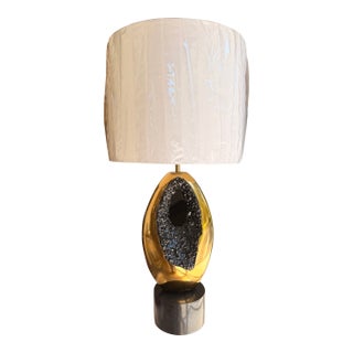 John Richard Faux Black Crystal & Brass Table Lamp For Sale
