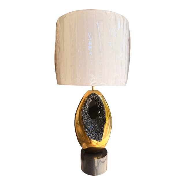 John Richard Faux Black Crystal & Brass Table Lamp For Sale
