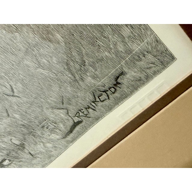 After Frederic Remington ‘Teaching a Mustang Pony to Pack Dead Game’, Limited 1975 Edition Wood Engraving Pulled From Original 1890 Wood Block For Sale In San Antonio - Image 6 of 12