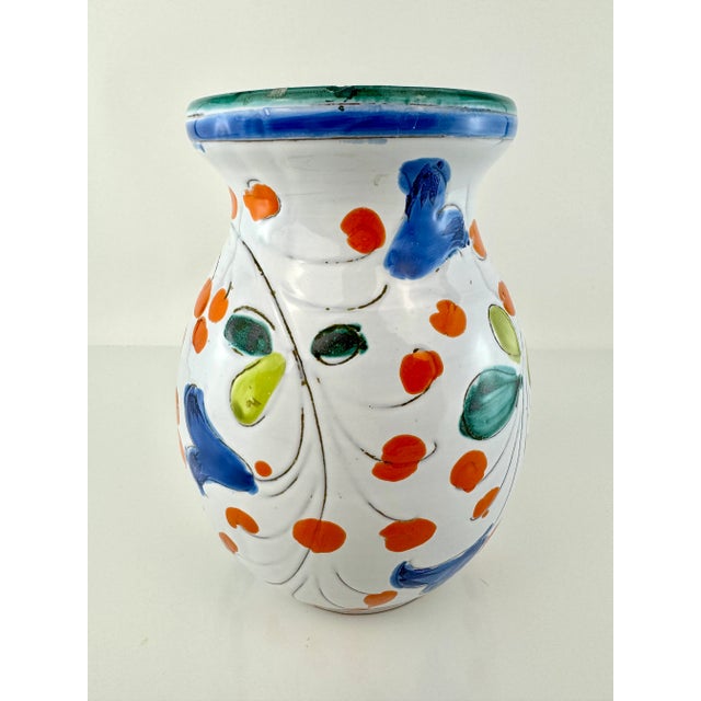 1960s Vintage Italian Hand Painted Ceramic Vase For Sale - Image 5 of 9