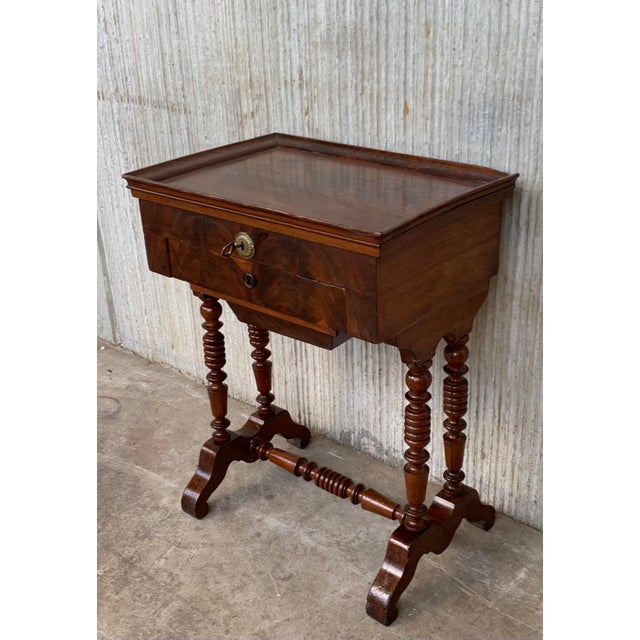 Antique fine quality Victorian C1880 inlaid burl walnut and amboyna work side sewing table box. 19th Century Aesthetic...