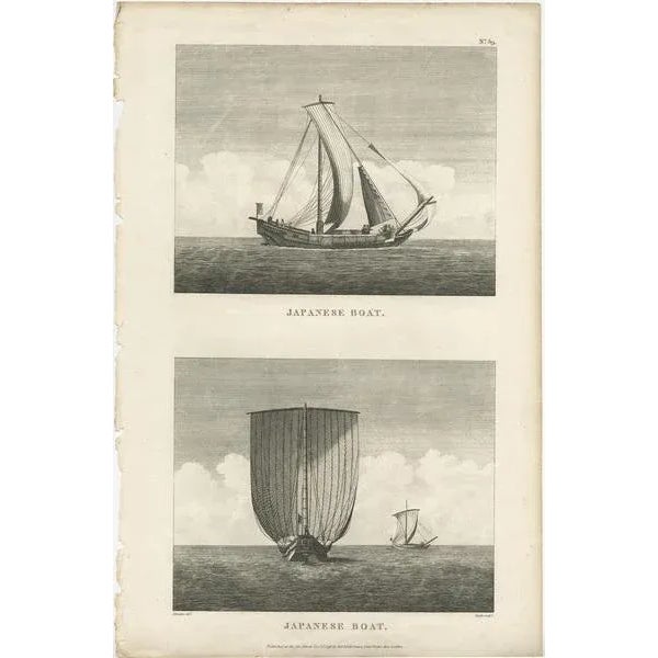 : Antique print titled 'Japanese boat'. Two views of Japanes boats. This print originates from 'Charts And Plates To La...