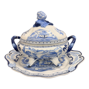 Chelsea House Chinoiserie Blue and White Porcelain Soup Tureen & Underplate