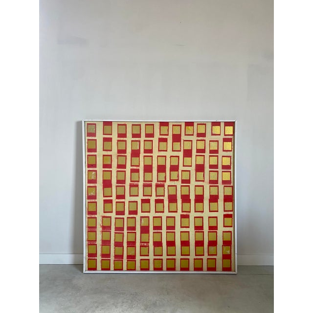 49" Minimalist Organic Modern Gold Foil Grid Painting For Sale - Image 12 of 17