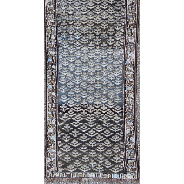 Early 20th Century Antique Persian Runner With in Steel Blue, Gray and Brown 2'5 X 12' For Sale - Image 5 of 8