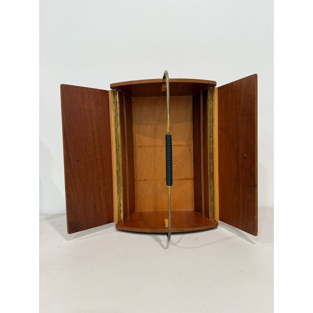 Mid-Century Modern Mid-Century Teak Wood Sewing Tool Storage Box W/ Metal Handle Hinged 1950s MCM For Sale - Image 3 of 10