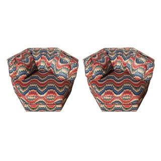 Red & Blue Ikat Club Chairs - A Pair For Sale