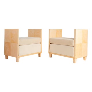 Vintage Stools in Parchment, 1930s, Set of 2 For Sale