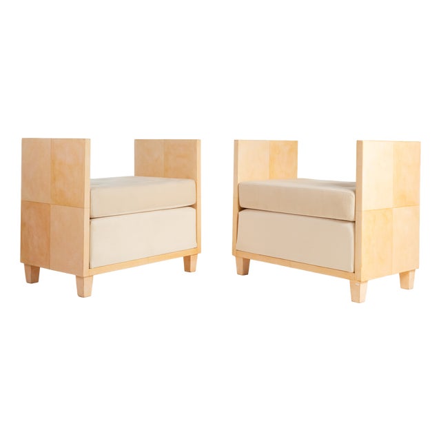 Vintage Stools in Parchment, 1930s, Set of 2 For Sale