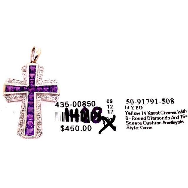 Gold 14 Karat Yellow and White Gold Charm Pendant With Diamond and Amethyst For Sale - Image 8 of 9