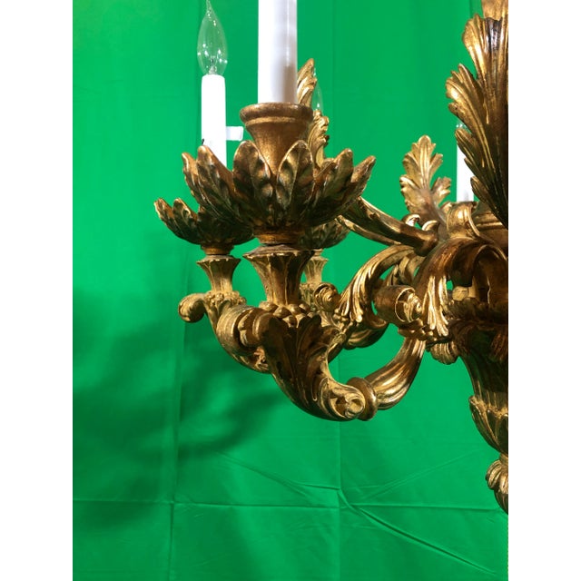 Wood Vintage Italian Hand Carved Eight Light Chandelier For Sale - Image 7 of 13