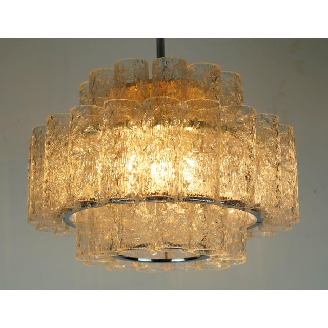 1960s Mid-Century Ice Glass 3-Tier Chandelier with 45 Glass Tubes from Doria Leuchten, 1960s For Sale - Image 5 of 17