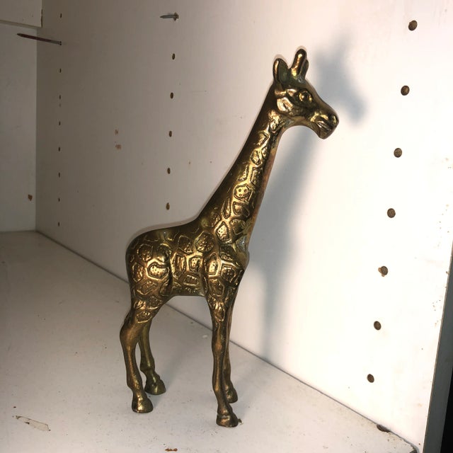 1970s Vintage Mid-Century Modern Textured Brass Standing Giraffe For Sale - Image 5 of 8