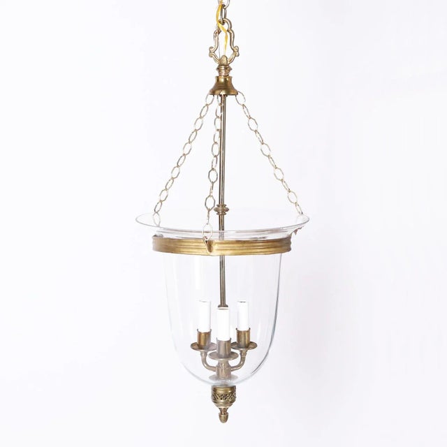 Metal British Colonial Style Glass Lantern or Pendant For Sale - Image 7 of 7