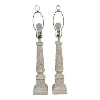 1950s Grand Scale 34" Chinoiserie "Floral Icing" Porcelain Lamps - Pair For Sale