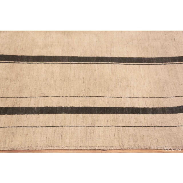 Ivory Cream Geometric Striped Modern Contemporary Room Size Rug For Sale In New York - Image 6 of 7