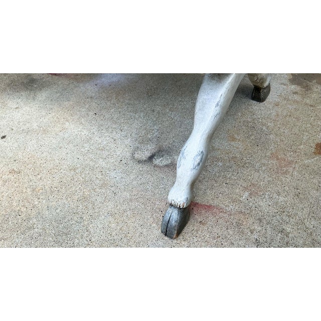 French Neo-Classical Style Carved & Hand Painted Bench / Ottoman in Stripe Velve For Sale - Image 4 of 6