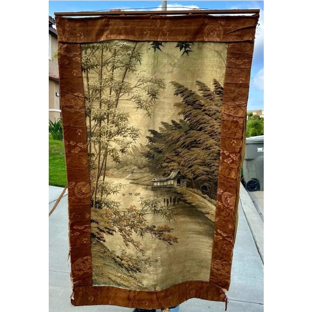 Antique Japanese Silk & Cotton Tapestry 18th Century Wall Hanging For Sale - Image 11 of 12