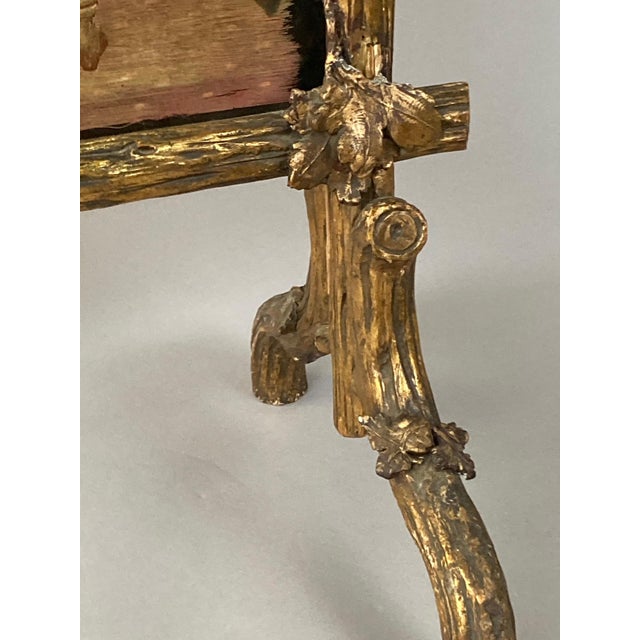 Black Antique French Screen - Embroidered Cloth of a Woman Sewing, Gilded Jesso Over Wood Frame, 19th Century For Sale - Image 8 of 8