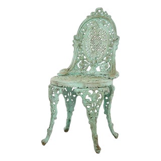 Weathered Cast Iron Garden Chair For Sale