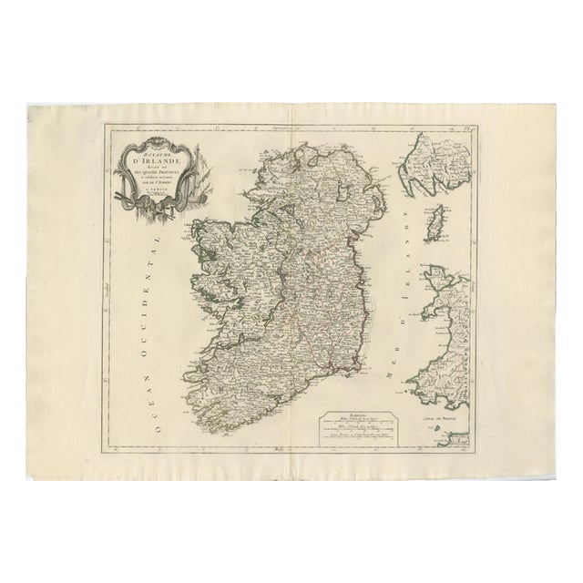 Antique Kingdom of Ireland Map from De Vaugondy, Venice, Italy, 1778 For Sale