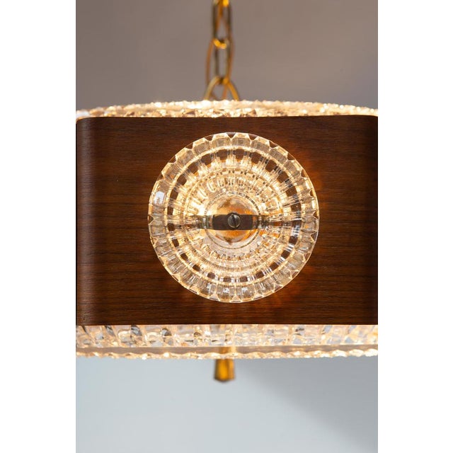 1970s Swedish Pendant Lamp in Wood and Glass by Orrefors, 1960s For Sale - Image 5 of 9