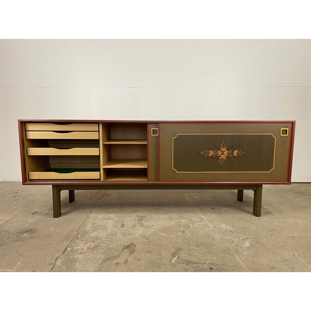 Wood Low Sideboard in Oak with Sliding Doors from Omann Jun Møbelfabrik, Denmark, 1960s For Sale - Image 7 of 12