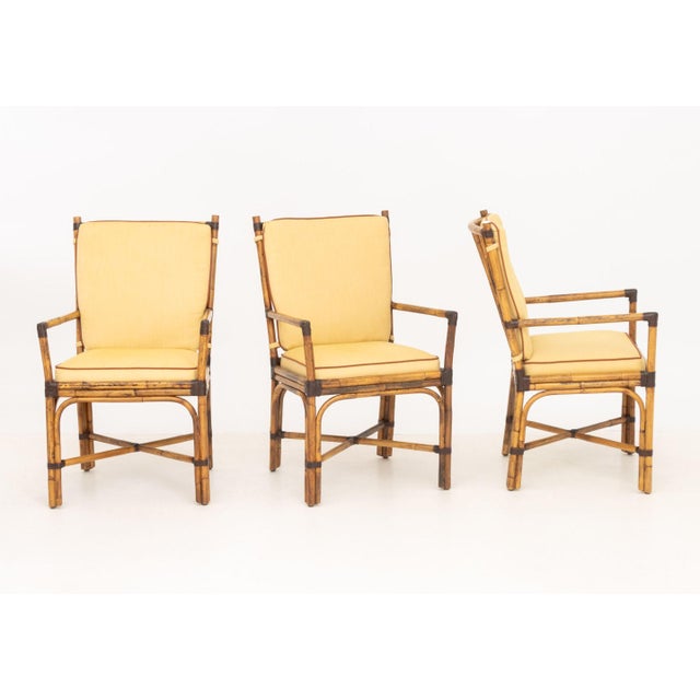 Set of Six Pierce Martin Modern Bamboo and Rattan Wrapped Arm Chairs For Sale - Image 4 of 14