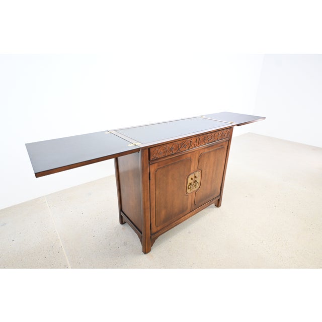 Henredon Hollywood Regency Chinoiserie Walnut Drop-Leaf Bar Cabinet Server For Sale - Image 11 of 17