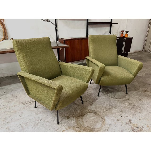 Olive Italian Armchairs, 1950s, Set of 2 For Sale - Image 8 of 9