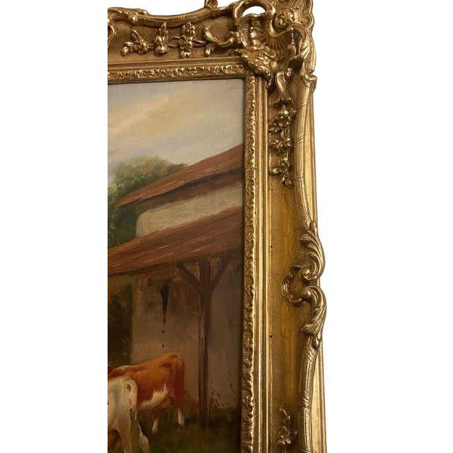 Gold 19th Century Italian Pastoral Cow Painting Signed by Vitolla For Sale - Image 8 of 9