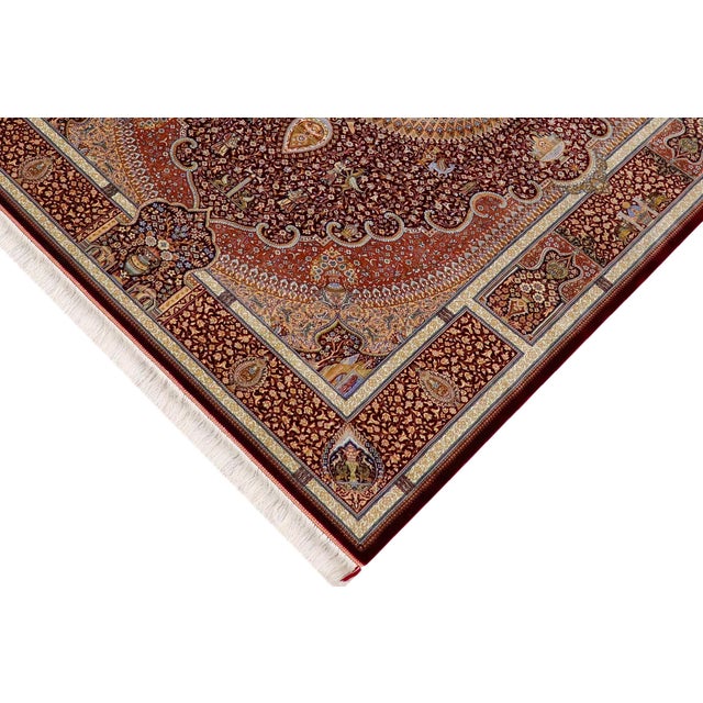 Shabby Chic Fine Artisan Hand Knotted Red Silk Rug – 4'9" X 7'3" For Sale - Image 3 of 9