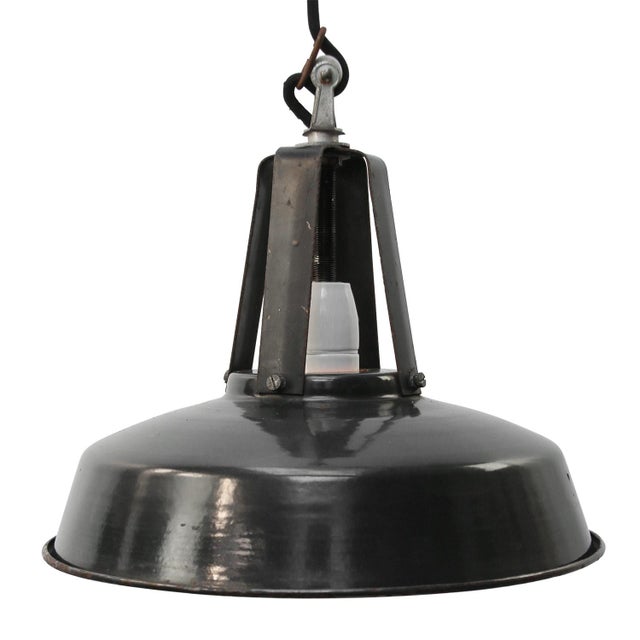 1950s French Black Enamel Factory Pendant For Sale - Image 5 of 5