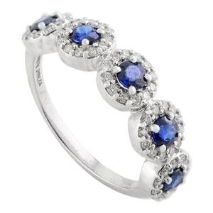 5 Round Cut Blue Sapphire Halo Diamond Ring Size 5.5