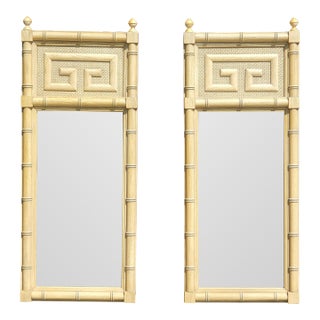 Vintage Dixie Shangri La Greek Key Faux Bamboo Mirrors-a Pair For Sale