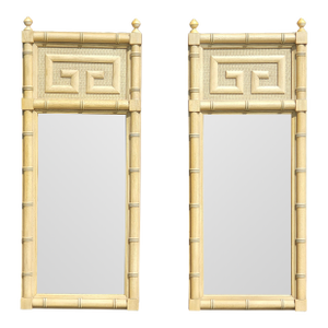 Vintage Dixie Shangri La Greek Key Faux Bamboo Mirrors-a Pair