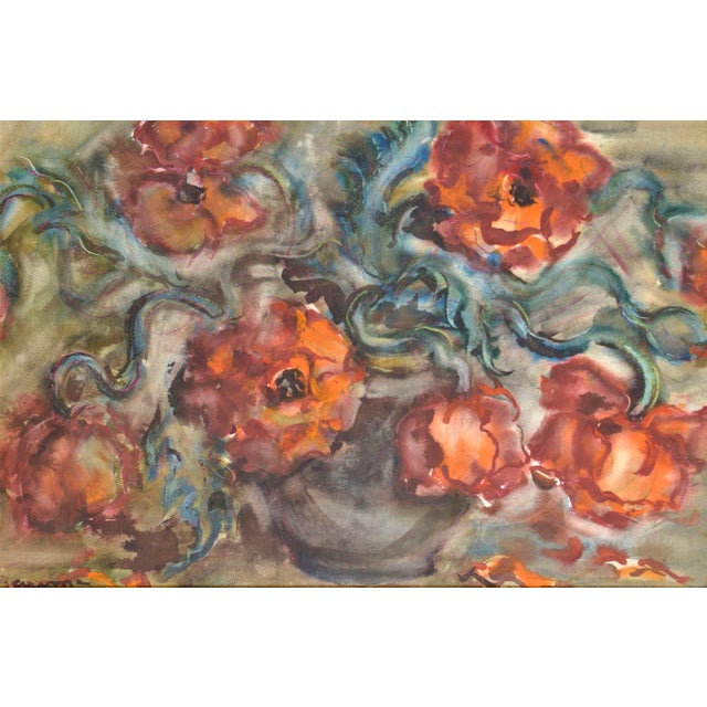 Dzidra Bauma, Red Poppies, Watercolor on Paper, 1980s, in Good conditions. Designed 1980 to 1989 This piece has an...