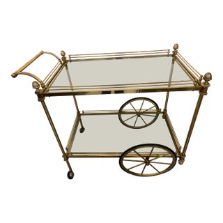 Authentic French Maison Bagues Brass and Glass 2 Tier Bar or Tea Cart Trolley For Sale