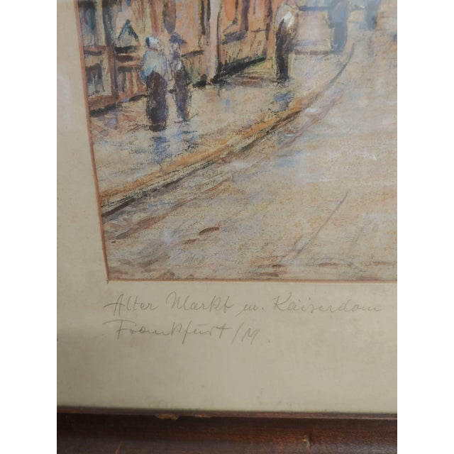 Paper Vintage 1946 Colored Pencil Drawings of German Cityscapes - a Pair, Framed For Sale - Image 7 of 9