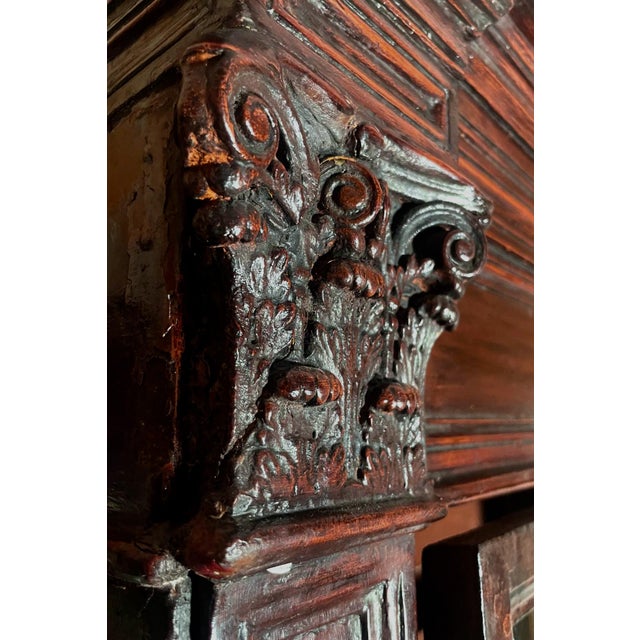Antique Carved Wooden Display Cabinet with Sculpted Capitals in Walnut For Sale - Image 6 of 12