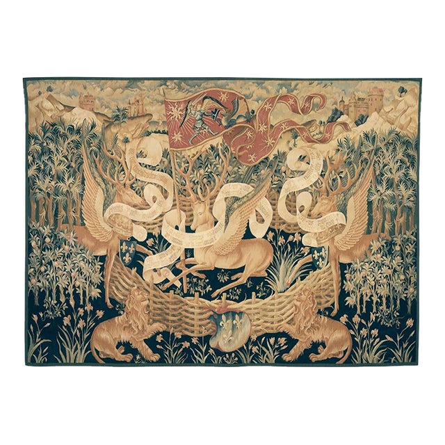 Les Cerfs Ailes (The Winged Stags) Handwoven Tapestry - 169 X 228 Cm (5'6" X 7'6") - Requires Rod Size 6 For Sale