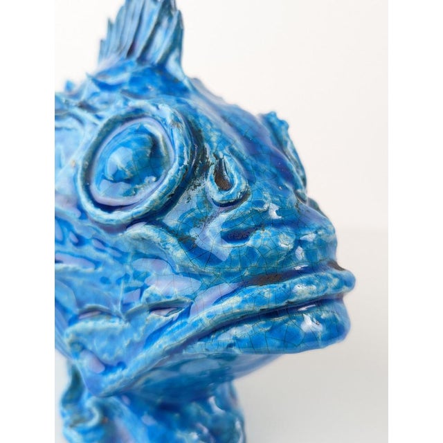 Ceramic Italian Art Deco Blue Glazed Scorfano Fish Sculpture by Guido Cacciapuoti, 1930s For Sale - Image 7 of 18