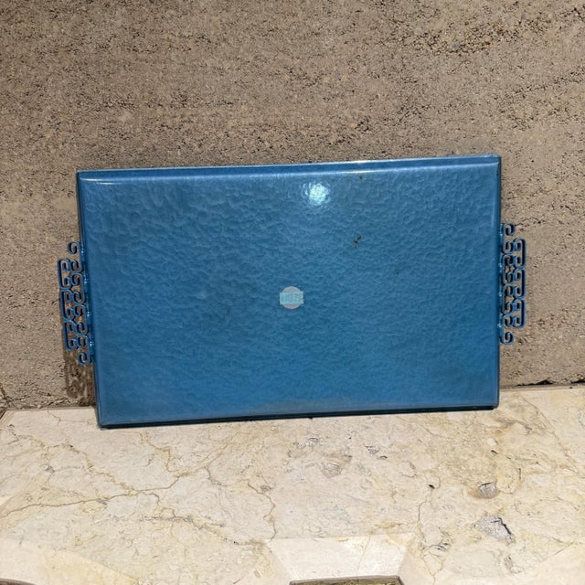 1950s Moiré Glaze Kyes Blue Enamel Serving Tray Pasadena Ca For Sale In San Diego - Image 6 of 8