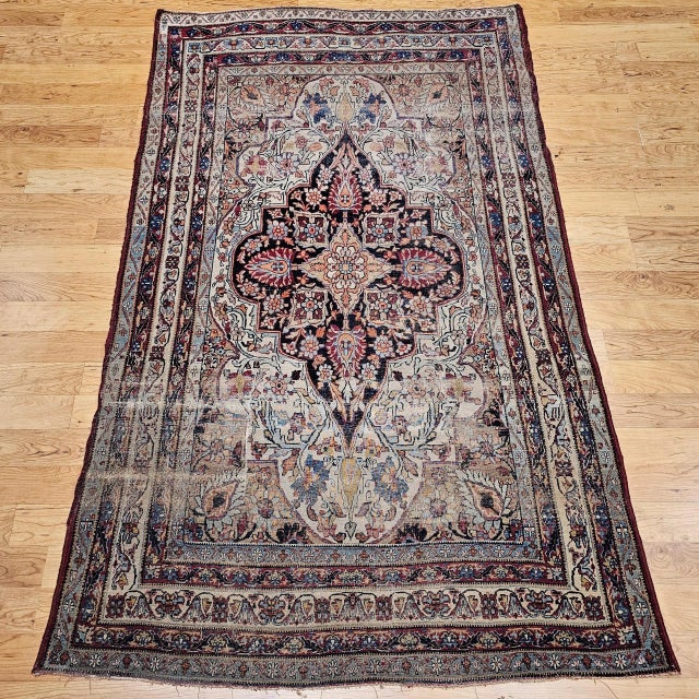 Late 19th Century 19th Century Persian Kerman Lavar Area Rug, Handwoven Floral Pattern, Ivory & Red, 5’ X 8’ For Sale - Image 5 of 12