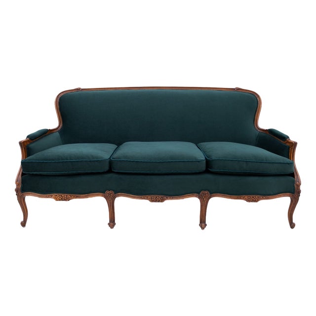 Antique French Green Sofa, 1890s For Sale