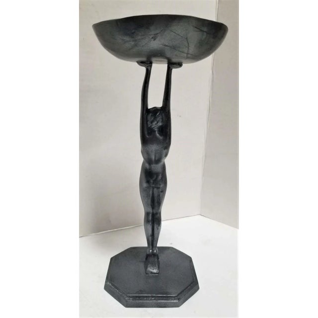 1920s Frankart #210 Nude Female Table Top Ashtray With Green Glass Bowl For Sale - Image 4 of 4