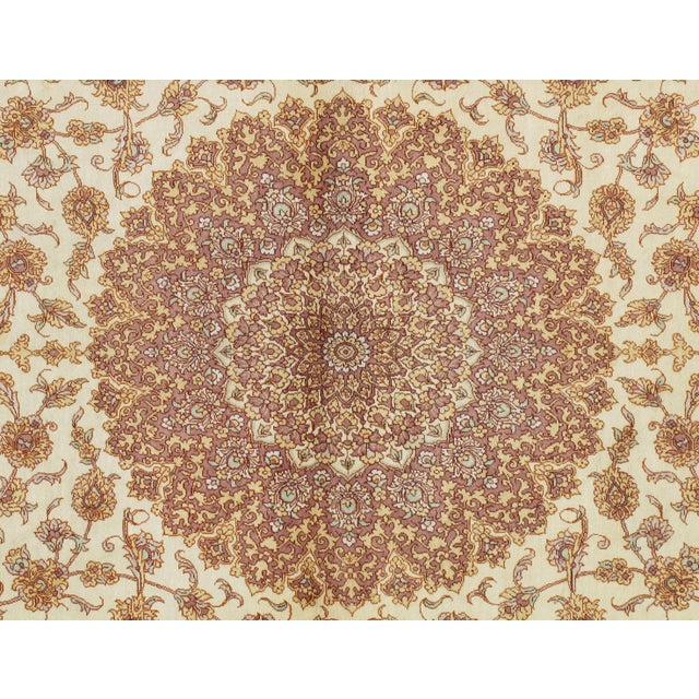 Late 20th Century Rare Finely Woven Persian Silk Qum, Handmade Oriental Rug, Soft Ivory For Sale - Image 14 of 18