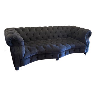 Black Velvet Timothy Oulton Serpentine Chesterfield, 3 Seater, Sculptural Designer Sofa For Sale