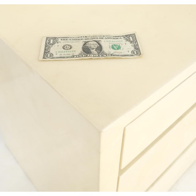 Mid-Century Modern Two Part Side by Side Racetrack Buffed Lacquered Goatskin Dresser Credenza Mint! For Sale - Image 3 of 18